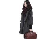 KMFEIL Women Korean Fashion Waist Drawstring Hooded Coat Woolen Jacket Outerwear