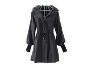 KMFEIL Women Korean Fashion Waist Drawstring Hooded Coat Woolen Jacket Outerwear