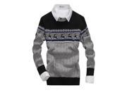 KMFEIL Men Fashion Crew Neck Long Sleeve Deer Pattern Cotton Blend Sweater