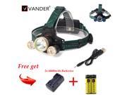 Vander 3*XM L T6 8000LM LED 3 Mode Headlamp Head Torch 18650 Charger USB Line