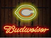 Fashion Neon Sign Budweiser Chicago Bears Handcrafted Real Glass Lamp Neon Light Neon Sign Beerbar Sign Neon Beer Sign 19x15