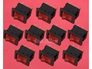 10pcs Red Boat Type Rocker Switch 3 Pin tripod with lamp 21*15MM AC 250V On Off