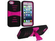 Black Hot Pink Hybrid Hard Silicone Case Cover with Stand for Apple iPhone 5 5S