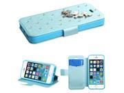 Apple iPhone 5S 5 Baby Blue Silk Texture Diamante MyJacket Wallet Case Butterfly