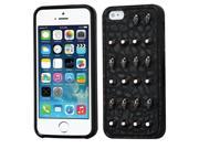 Apple iPhone 5S 5 Black Leather Backing Metal Studs Skulls Candy Skin Case Cover