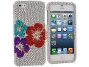 Colorful Hibiscus n Sliver Bling Rhinestone Case Cover for Apple iPhone 5 5S