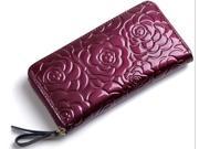 Womens Patent Leather Wallet Purse Floral Wallet Purple
