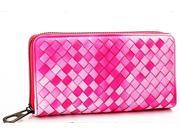 Lambskin Genuine Leather Wallet for Women Woven Knitted Rosy Pink