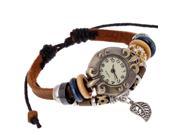 Leather Handmade Bracelet Wrist Watch Adjustable Leaf of Life