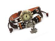 Leather Handmade Bracelet Wrist Watch Adjustable Leaf Charm