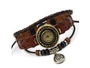 Fashion Leather Handmade Bracelet Wrist Watch Adjustable Brown