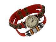 Fashion Leather Handmade Bracelet Wrist Watch Adjustable Red