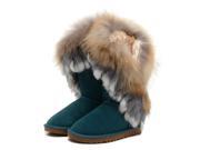Women s Indian Style Fox Fur Tall Boots W5 Peacock Green
