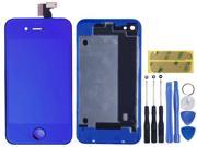 Electroplating Colors LCD Display Touch Screen Digitizer Assembly Replacement With Home Button Back Cover Housing Tools Kit for AT T GSM iPhone 4 4G Blue