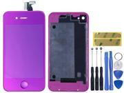Electroplating Colors LCD Display Touch Screen Digitizer Assembly Replacement With Home Button Back Cover Housing Tools Kit for AT T GSM iPhone 4 4G Purp