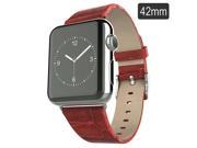 Bamboo Genuine Leather Replacement Watchband with Secure Metal Clasp For Apple Watch 42 mm Red