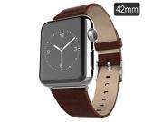 Bamboo Genuine Leather Replacement Watchband with Secure Metal Clasp For Apple Watch 42 mm Brown