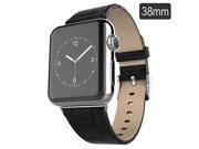Bamboo Genuine Leather Replacement Watchband with Secure Metal Clasp For Apple Watch 38 mm Black