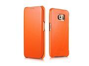Premium Quality Luxury Corrected Grain Leather Case Cover For Samsung Galaxy S6 Edge Orange