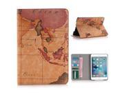 World Map Flip Stand Leather Wake Sleep Smart Cover Case with Card Slots For iPad Mini 4 Brown