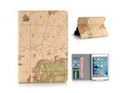 World Map Flip Stand Leather Wake Sleep Smart Cover Case with Card Slots For iPad Mini 4 Multi Brown