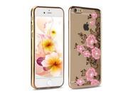 Gold Plating TPU Case Cover with Black Lace Pink Floral Design Crystal Clear Bling Diamond for iPhone 6 6S 4.7inch iPhone 6 6S Case
