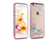 Rose Gold Plating TPU Case Cover with Blue Flower Floral Design Crystal Clear Bling Diamond for iPhone 6 6S 4.7inch iPhone 6 6S Case