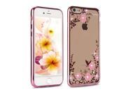 Rose Gold Plating TPU Case Cover with Pink Flower Design Crystal Clear Bling Diamond for iPhone 6 6S 4.7inch iPhone 6 6S Case