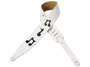 Levy s M17MN WHT 2.5 Leather Guitar Bass Strap w Black Musical Note Inlay White