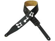 Levy s M17MN BLK 2.5 Leather Guitar Bass Strap w White Musical Note Inlay Black