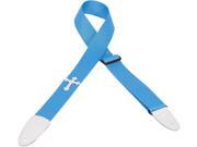 Levy s DM5HC LTB 2 Poly Guitar Bass Strap w Leather Cross Light Blue