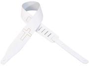 Levy s M17CHC WHT 2.5 Chrome Leather Guitar Bass Strap Christian Cross White