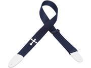 Levy s DM5HC NAV 2 Poly Guitar Bass Strap w Leather Cross Navy Blue