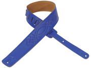 Levy s DM1SG BLU 2.5 Leather Guitar Bass Strap with Embroidery Blue