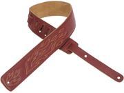 Levy s DM1SGF BRG 2.5 Leather Guitar Bass Strap w Flame Embroidery Burgundy