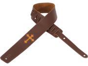 Levy s DM7 BRN 2.5 Leather Guitar Bass Strap w Tan Cross Inlay Brown
