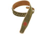 Levy s MSS3CP GRN 2.5 Suede Leather Guitar Bass Strap w Cream Piping Green