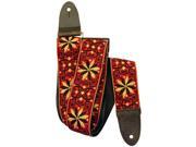 Levy s M8HTV XL 21 Hootenanny Jacquard Weave Guitar Strap Red Yellow Flowers