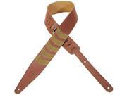 Levy s MG317CV 2 1 2 Leather Guitar Bass Strap w Chevron Inlay Brown Green
