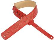Levy s DM1SGF RED 2.5 Leather Guitar Bass Strap w Flame Embroidery Red