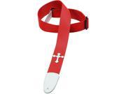 Levy s DM5HC RED 2 Poly Guitar Bass Strap w Leather Cross Red