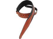 Levy s MSS100 BRN 2.5 Carving Padded Leather Guitar Bass Strap Brown