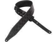 Levy s M17T07 XL BLK Checkerboard Carving Leather Guitar Bass Strap Black