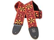 Levy s M8HT 21 2 Hootenanny Jacquard Weave Guitar Strap Red Yellow Flowers