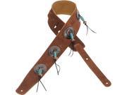 Levy s MS26SF 2.5 Suede Conchos Turquoise Beads Guitar Bass Strap Brown XL