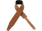 Levy s M17T07 Checkerboard Design Tooled Leather Guitar Bass Strap Russet