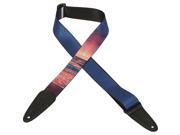 Levy s MPDS2 010 2 Printed Polyester Guitar Bass Strap Ocean Sunset Pink Blue