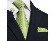 Landisun Paisleys Mens Silk Tie Set Tie Hanky Cufflinks 97H Green 59 x 3.25