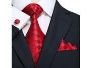 Landisun 10F Geometric Pattern Mens Silk Tie Set Tie Hanky Cufflinks Brick Red 59 x 3.25