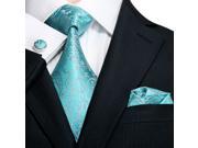 Landisun Paisleys Mens Silk Tie Set Tie Hanky Cufflinks 13C Light Blue 66 x 3.75